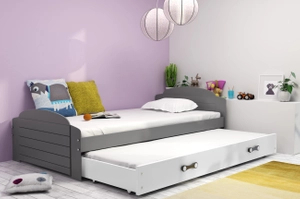 Ausziehbett für Jugendliche Lilly, 90x200, mit Matratze und Schublade, grau/weiß