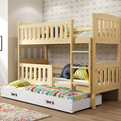 Etagenbett für drei Personen Jakob, 90x200, mit Matratze und Schublade, Kiefer/weiß