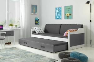 Ausziehbett für Jugendliche David, 90x200, mit Matratze und Schublade, weiß/grau