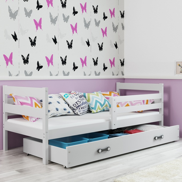 Jugendbett Erik, 90x190, mit Matratze und Schublade, weiß