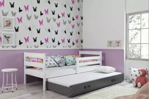 Ausziehbett für Jugendliche Erik, 90x190, mit Matratze und Schublade, weiß/grau