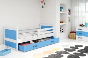 Jugendbett Richard, 80x190, mit Matratze und Schublade, weiß/blau