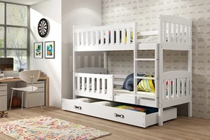 Stockbett für Jugendliche Jakob, 90x190, mit Matratze und Schublade, weiß