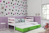 Ausziehbett für Jugendliche Erik, 80x190, mit Schublade, weiß/grün