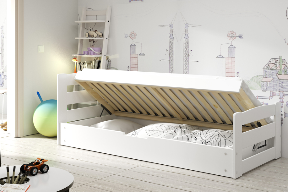 Jugendbett Ernst, 90x200, mit Matratze und Stauraum, weiß