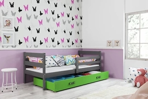 Jugendbett Erik, 80x190, mit Schublade, grau/grün