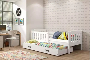 Ausziehbett für Jugendliche Jakob, 90x190, mit Matratze und Schublade, weiß