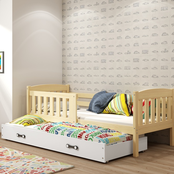 Ausziehbett für Jugendliche Jakob, 90x190, mit Schublade, Kiefer/weiß