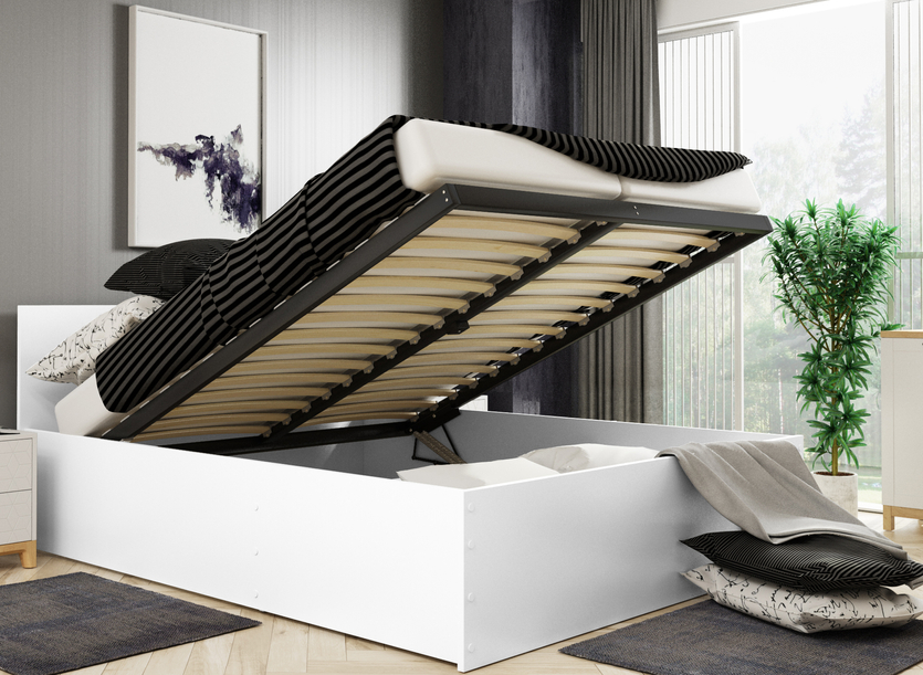 Doppelbett Panamax, 140x200, mit Matratze, Stauraum, weiß