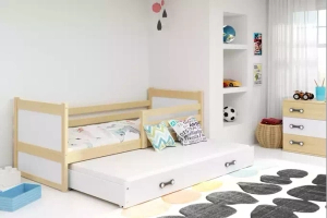 Ausziehbett für Jugendliche Richard, 90x190, mit Matratze und Schublade, Kiefer/weiß
