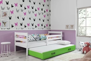 Ausziehbett für Jugendliche Erik, 80x190, mit Matratze und Schublade, weiß/grün