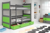 Stockbett für Jugendliche Richard, 90x200, mit Matratze und Schublade, grau/grün