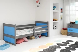 Jugendbett Richard, 90x200, mit Matratze, grau/blau