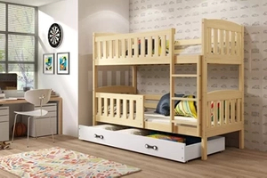 Stockbett für Jugendliche Jakob, 90x200, mit Matratze und Schublade, Kiefer/weiß