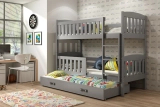 Etagenbett für drei Personen Jakob, 90x200, mit Matratze und Schublade, grau