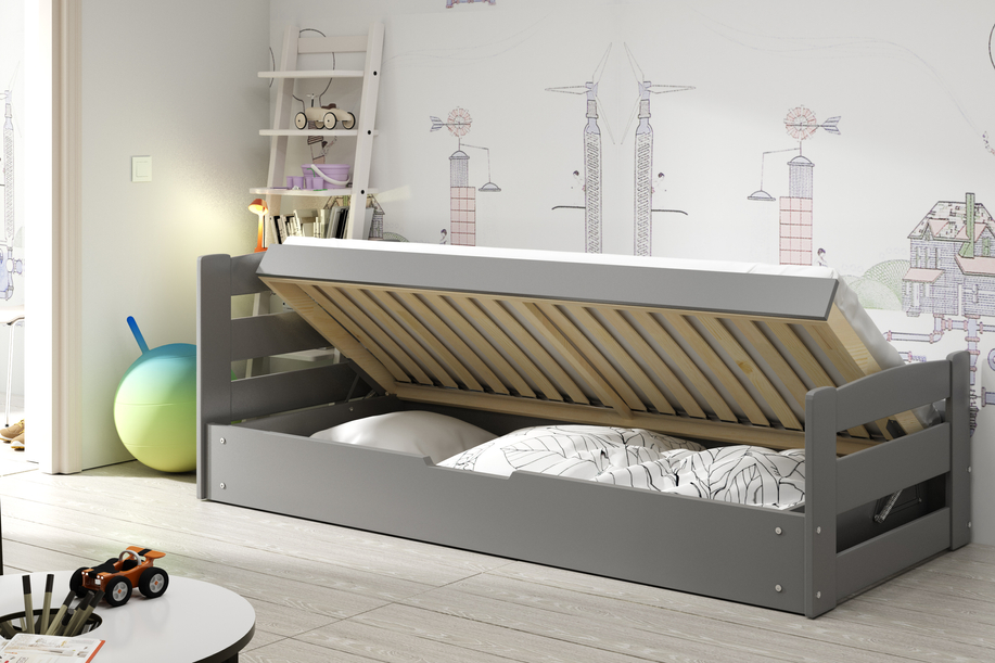 Jugendbett Ernst, 90x200, mit Stauraum, grau