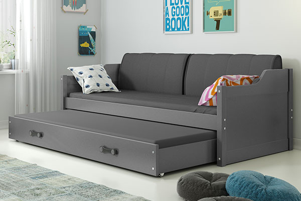 Ausziehbett für Jugendliche David, 90x200, mit Matratze und Schublade, grau
