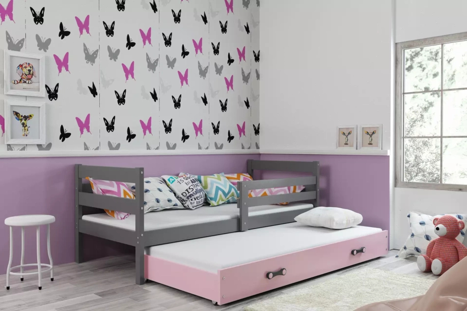 Ausziehbett für Jugendliche Erik, 90x190, mit Schublade, grau/rosa