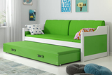 Ausziehbett für Jugendliche David, 90x200, mit Matratze und Schublade, weiß/grün