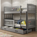 Stockbett für Jugendliche Jakob, 90x200, mit Matratze und Schublade, grau