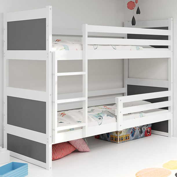 Stockbett für Jugendliche Richard, 90x200, mit Matratze, weiß/grau