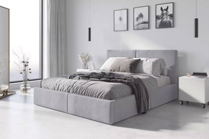 Polsterbett Schlafzimmerbett Doppelbett Hilton 140X200, hellgrau