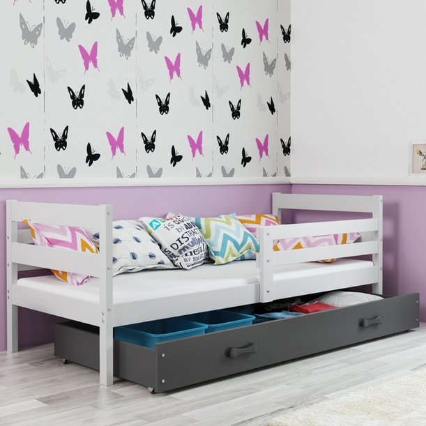 Jugendbett Erik, 90x190, mit Schublade, weiß/grau