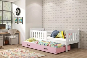 Ausziehbett für Jugendliche Jakob, 80x190, mit Matratze und Schublade, weiß/rosa