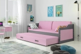 Ausziehbett für Jugendliche David, 90x200, mit Matratze und Schublade, grau/rosa