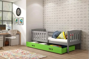 Jugendbett Jakob, 90x190, mit Matratze und Schublade, grau/grün