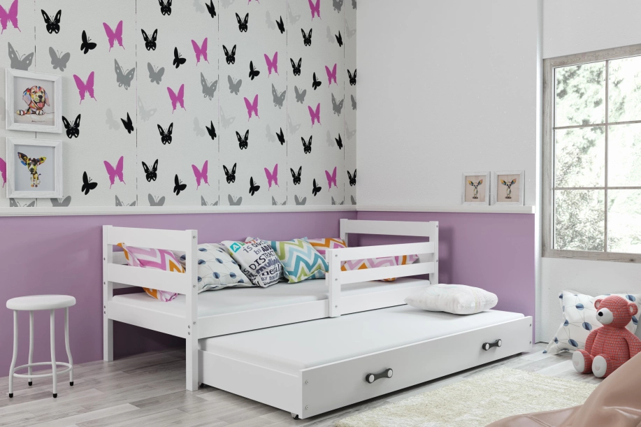Ausziehbett für Jugendliche Erik, 80x190, mit Matratze und Schublade, weiß