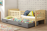 Ausziehbett für Jugendliche Jakob, 80x190, mit Matratze und Schublade, Kiefer/grau