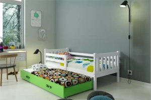 Ausziehbett für Jugendliche Lieb, 90x190, mit Schublade, weiß/grün