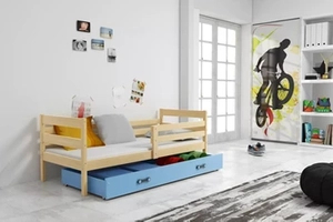 Jugendbett Erik, 80x190, mit Schublade, Kiefer/blau