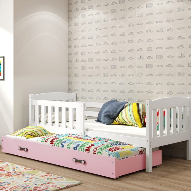 Ausziehbett für Jugendliche Jakob, 90x190, mit Schublade, weiß/rosa