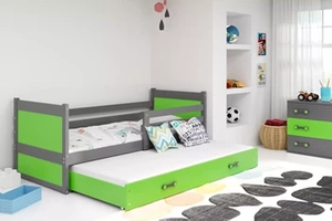 Ausziehbett für Jugendliche Richard, 90x200, mit Schublade, grau/grün