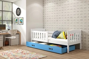 Kinderbett Jakob, 80x160, mit Schublade, weiß/blau
