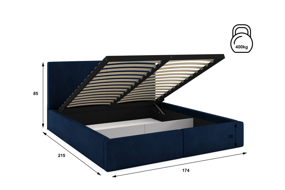 Polsterbett Schlafzimmerbett Doppelbett HILTON 160X200 mit Stauraum, blau