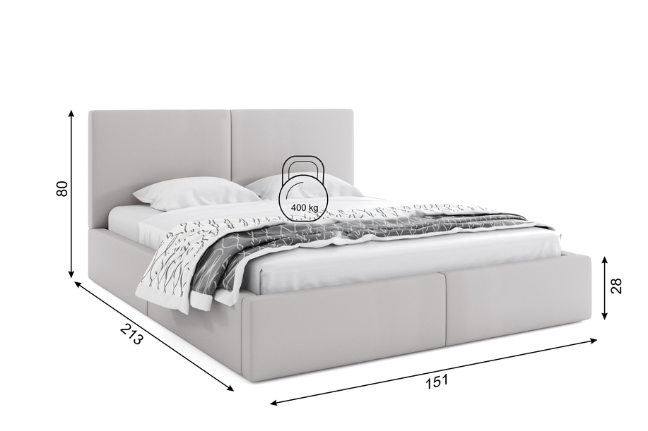 Polsterbett Schlafzimmerbett Doppelbett Hilton 140X200, hellgrau