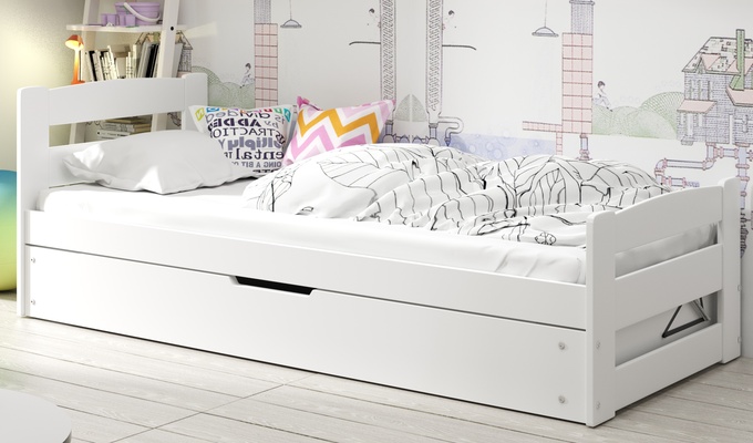 Jugendbett Ernst, 90x200, mit Stauraum, weiß