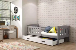 Jugendbett Jakob, 90x190, mit Matratze und Schublade, grau/weiß