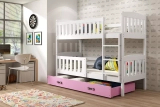 Stockbett für Jugendliche Jakob, 90x200, mit Matratze und Schublade, weiß/rosa