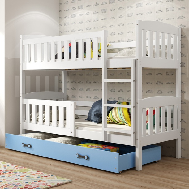 Stockbett für Jugendliche Jakob, 90x190, mit Schublade, weiß/blau