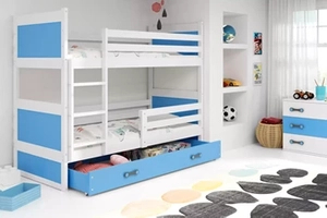 Stockbett für Jugendliche Richard, 90x200, mit Schublade, weiß/blau