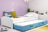 Ausziehbett für Jugendliche Lilly, 90x200, mit Matratze und Schublade, weiß/blau