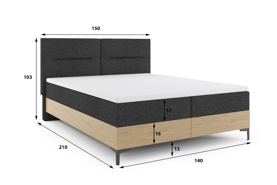Boxspringbett 140x200 mit Stauraum und Matratzen aus Eiche Imperial