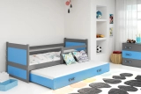 Ausziehbett für Jugendliche Richard, 90x200, mit Matratze und Schublade, grau/blau