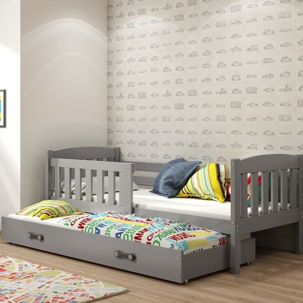 Ausziehbett für Jugendliche Jakob, 90x190, mit Matratze und Schublade, grau