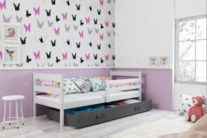 Jugendbett Erik, 90x190, mit Matratze und Schublade, weiß/grau