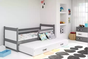 Ausziehbett für Jugendliche Richard, 90x190, mit Matratze und Schublade, grau/weiß